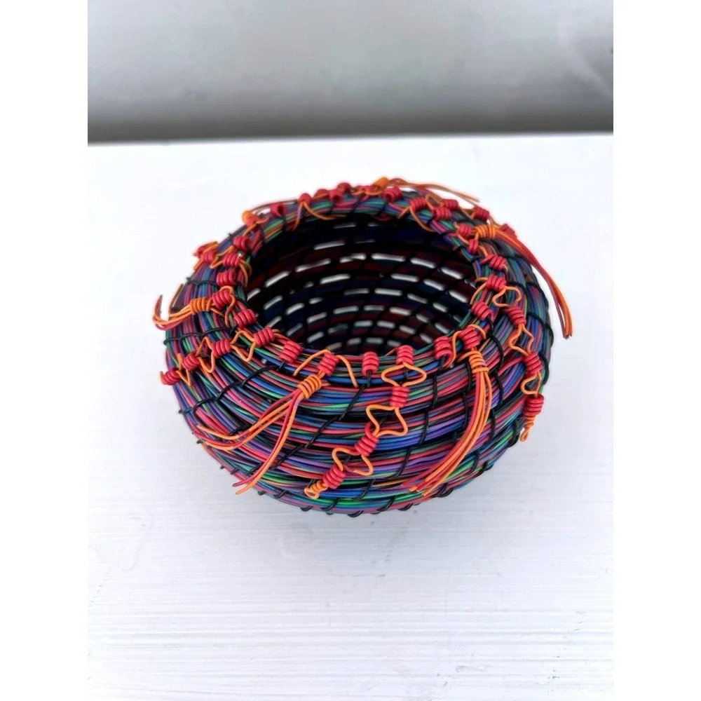 Telephone Wire Basket Art Handmade‎ Farling 1998 Summer Fiesta Signed Vintage